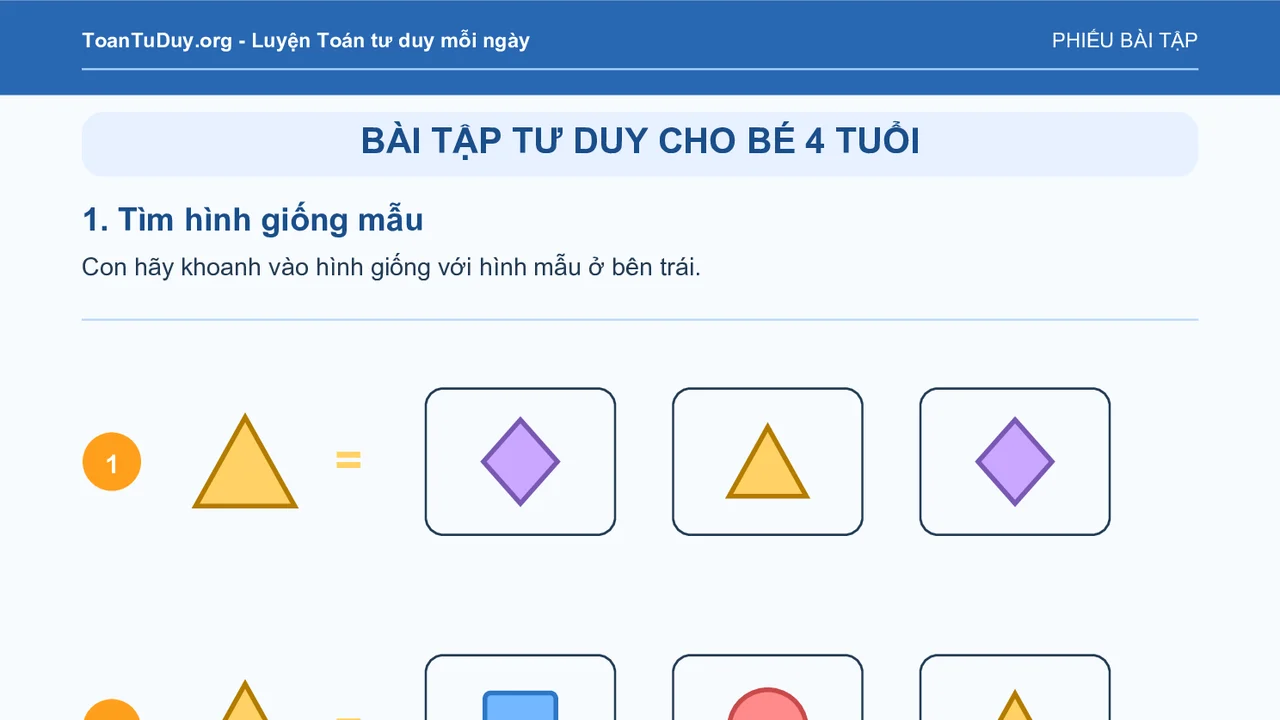10 dạng bài tập tư duy cho bé 4 tuổi