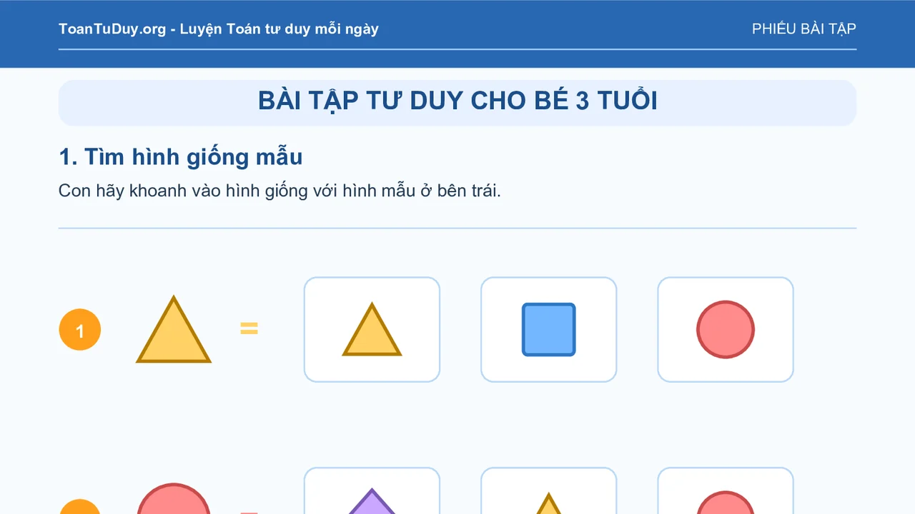 9 dạng bài tập tư duy cho bé 3 tuổi