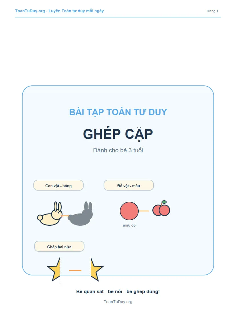 Bài tập Toán tư duy ghép cặp dành cho bé 3 tuổi