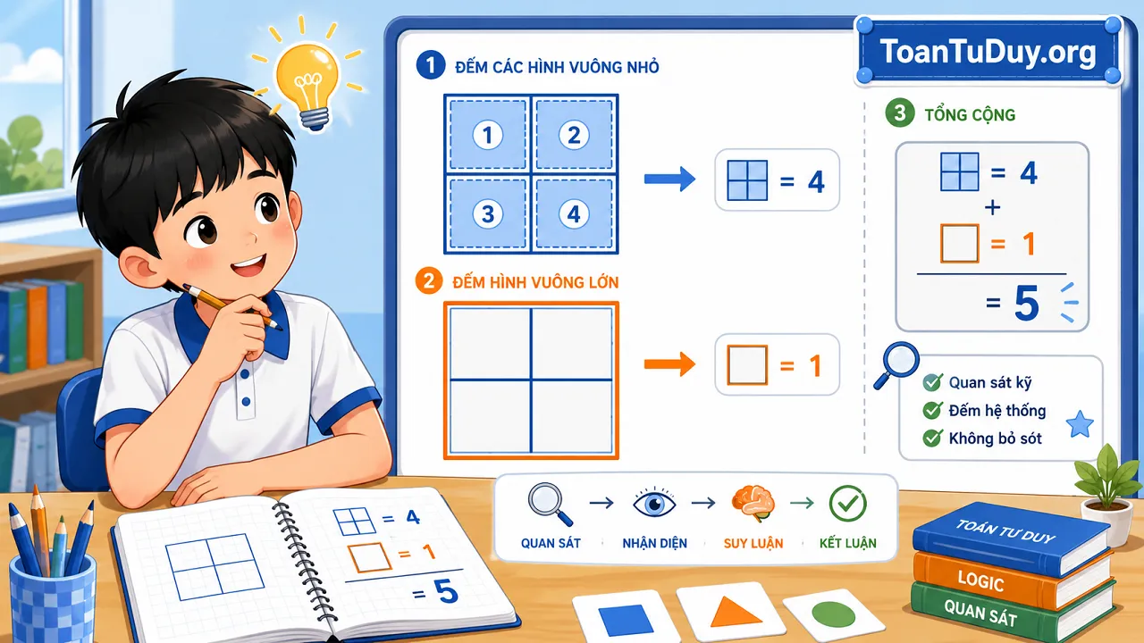 Cách đếm hình vuông và hình chữ nhật trong hình ghép