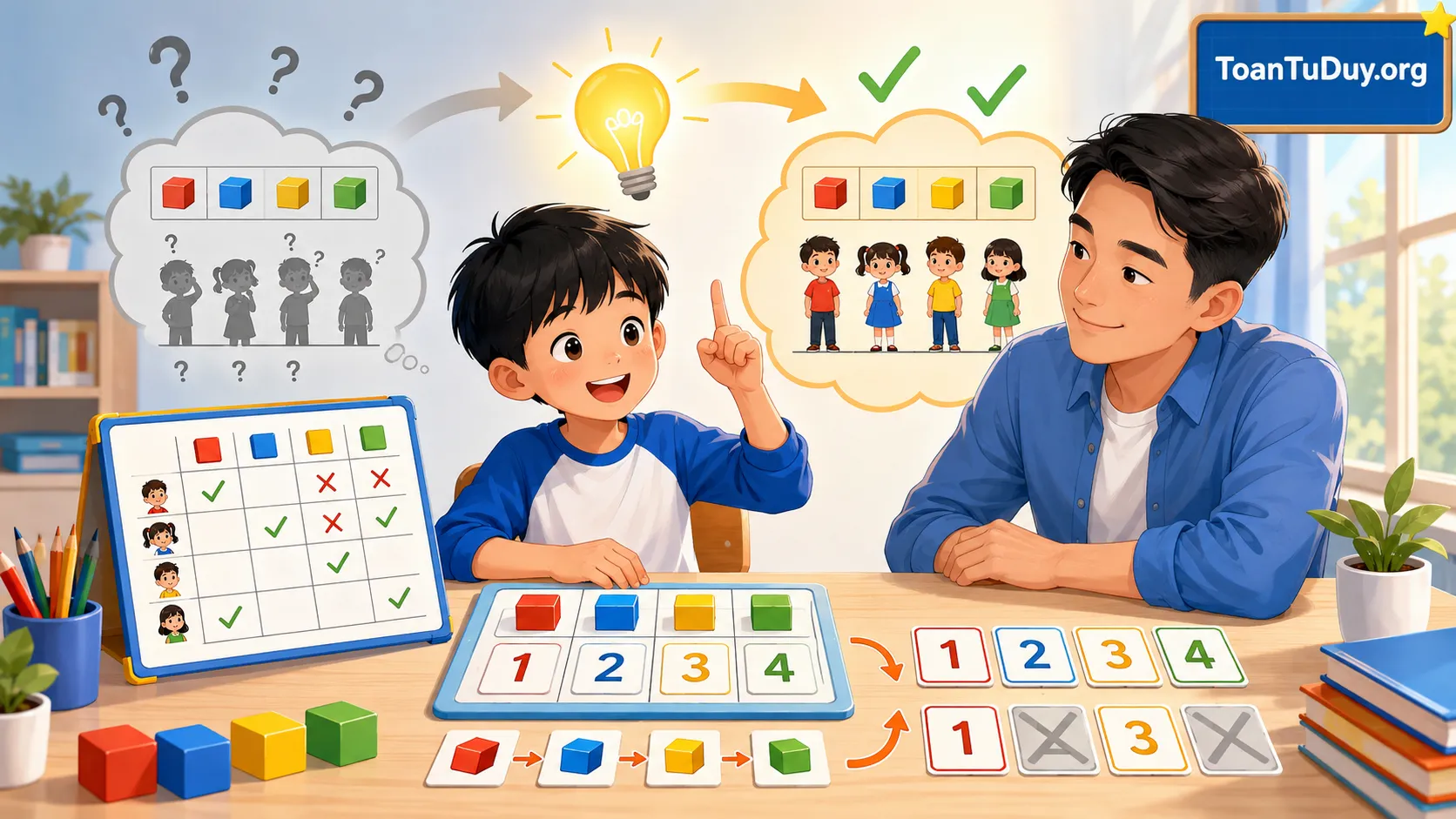 Cách giải bài toán suy luận logic cho học sinh tiểu học: 5 bước lập bảng và loại trừ