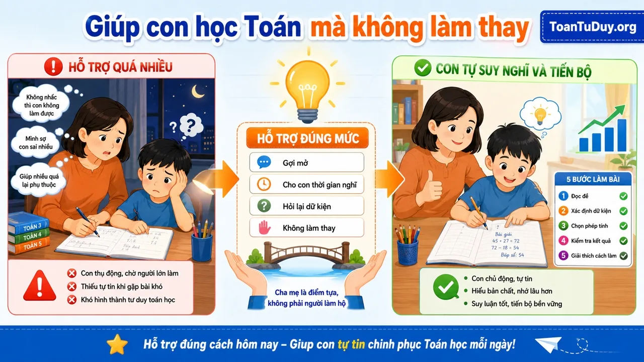 Nên giúp con làm bài Toán đến đâu?