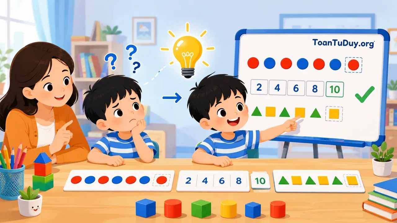 Cách dạy trẻ nhận biết quy luật: Học toán từ màu sắc, hình khối và con số