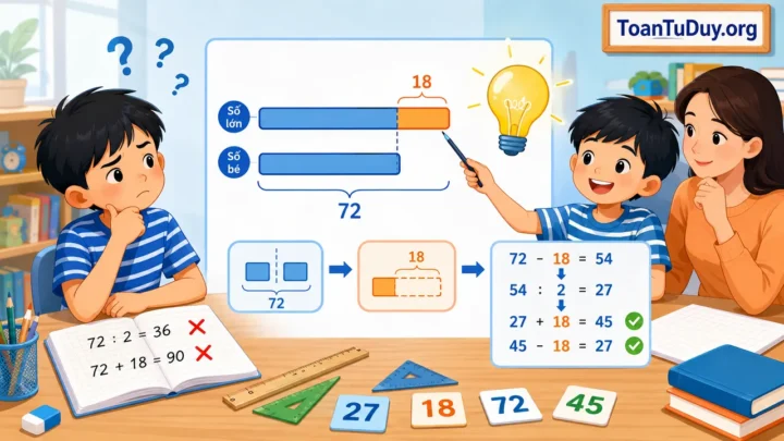 Cách giải bài toán tổng – hiệu bằng sơ đồ đoạn thẳng: Hiểu bản chất trước khi nhớ công thức