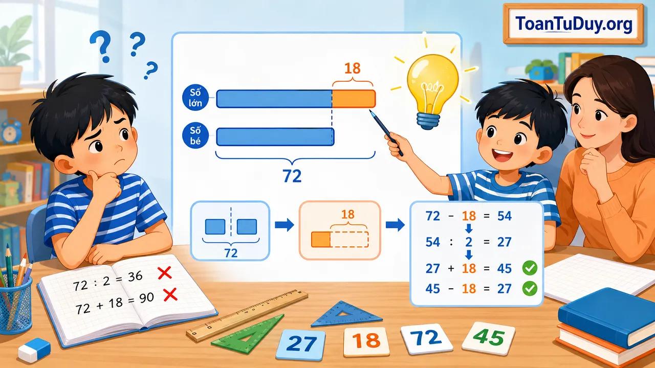 Cách giải bài toán tổng – hiệu bằng sơ đồ đoạn thẳng: Hiểu bản chất trước khi nhớ công thức