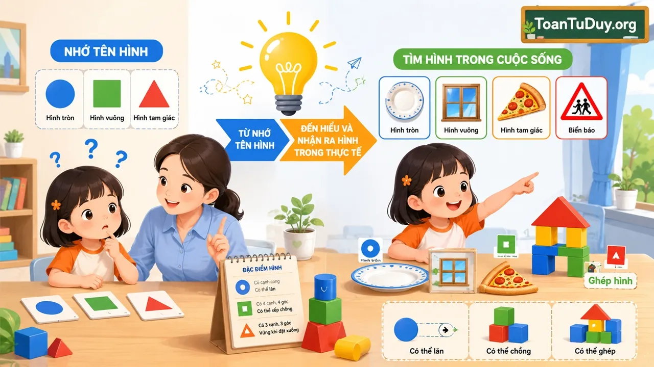 Dạy trẻ nhận biết hình học: Không chỉ gọi tên hình tròn, hình vuông, hình tam giác