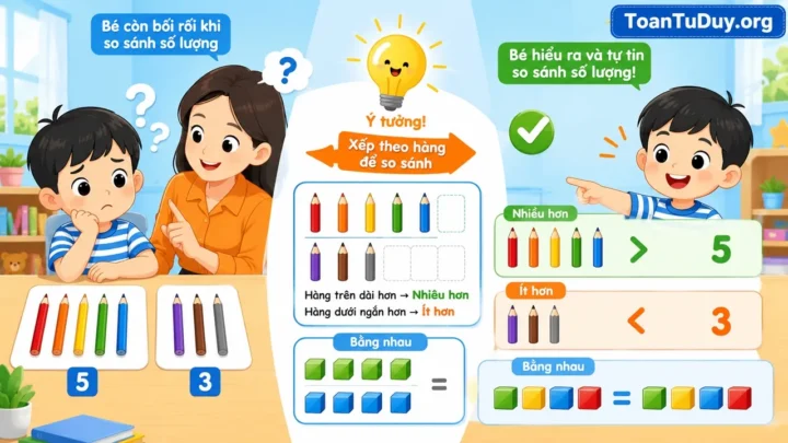 Dạy trẻ phân biệt nhiều hơn, ít hơn, bằng nhau: Nền tảng quan trọng trước khi học so sánh số