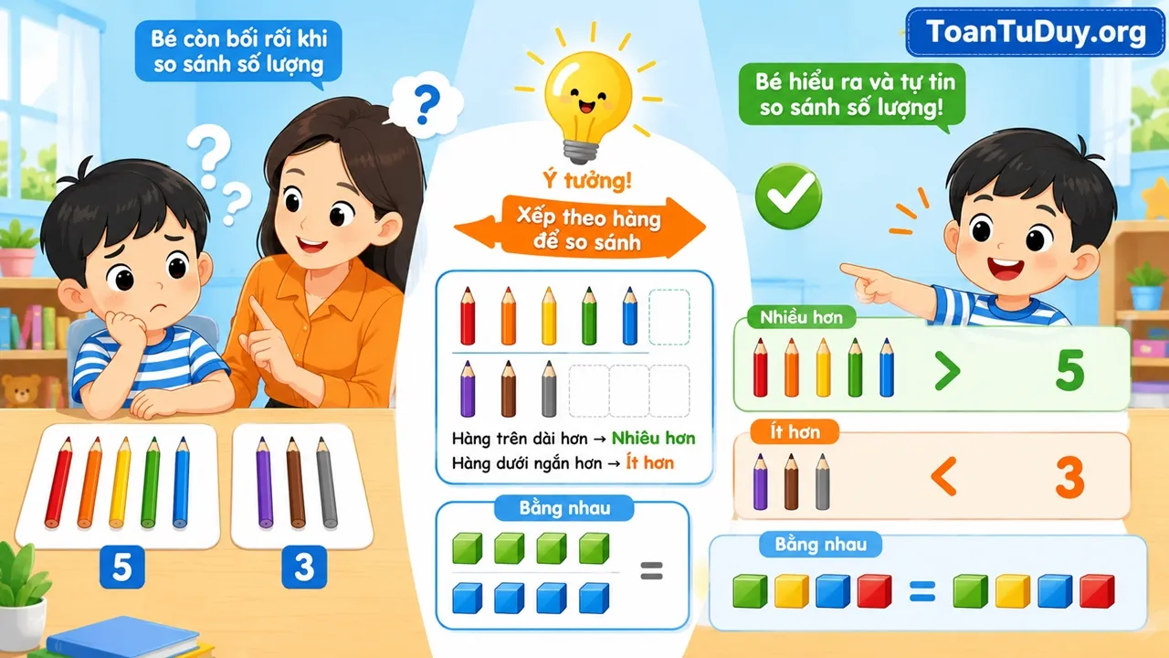 Dạy trẻ phân biệt nhiều hơn, ít hơn, bằng nhau: Nền tảng quan trọng trước khi học so sánh số