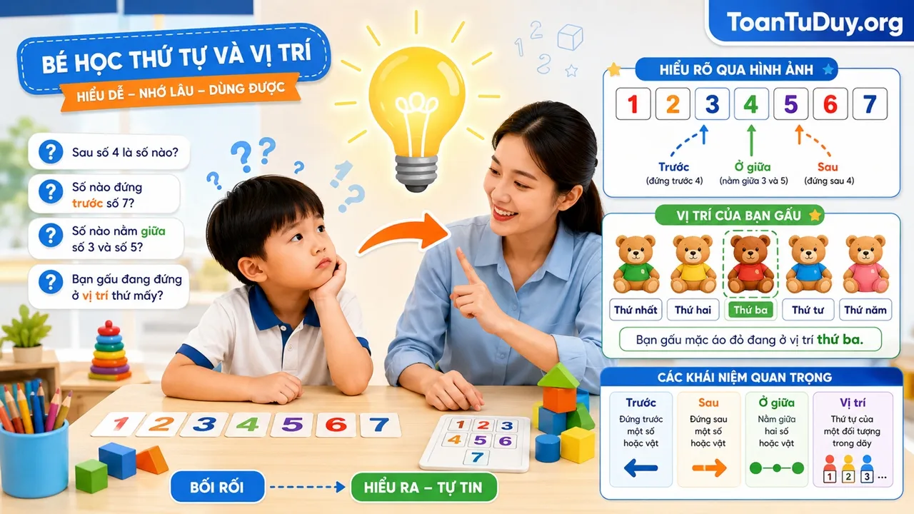 Dạy trẻ phân biệt trước, sau, ở giữa: Nền tảng giúp bé học dãy số tốt hơn